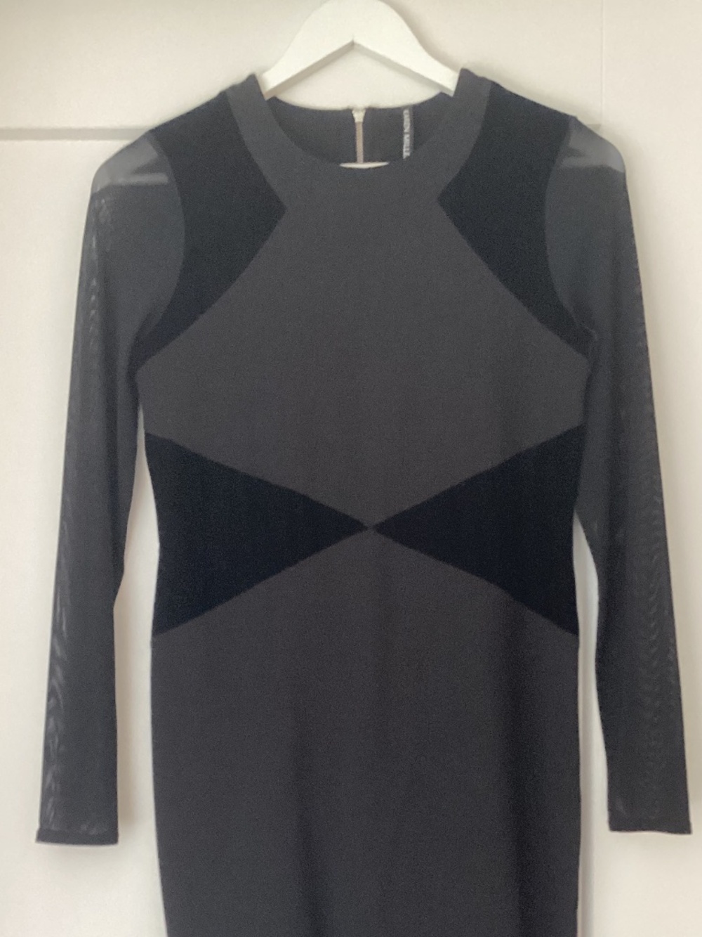 Karen Millen Black Long-Sleeve Mesh and Velvet Panel